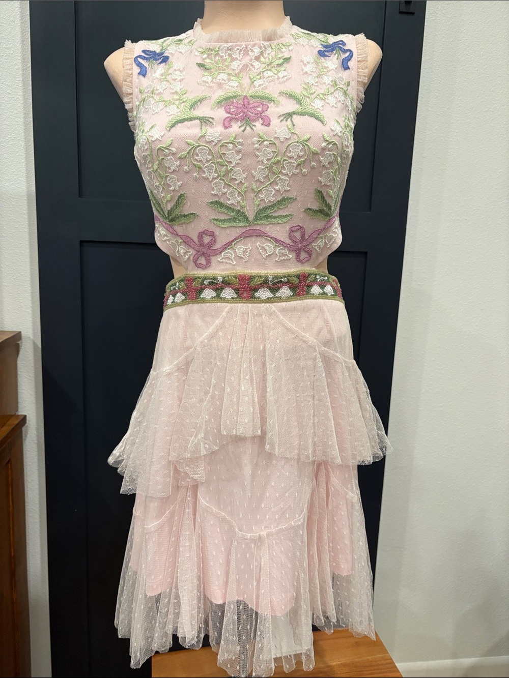 628. Mac Duggal Blush Pink Embroidered and beaded Mini Dress